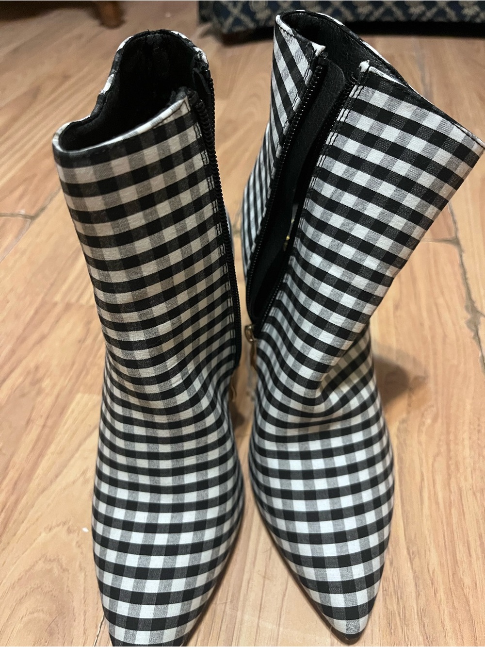 Lulu's Black & White Gingham Ankle Booties